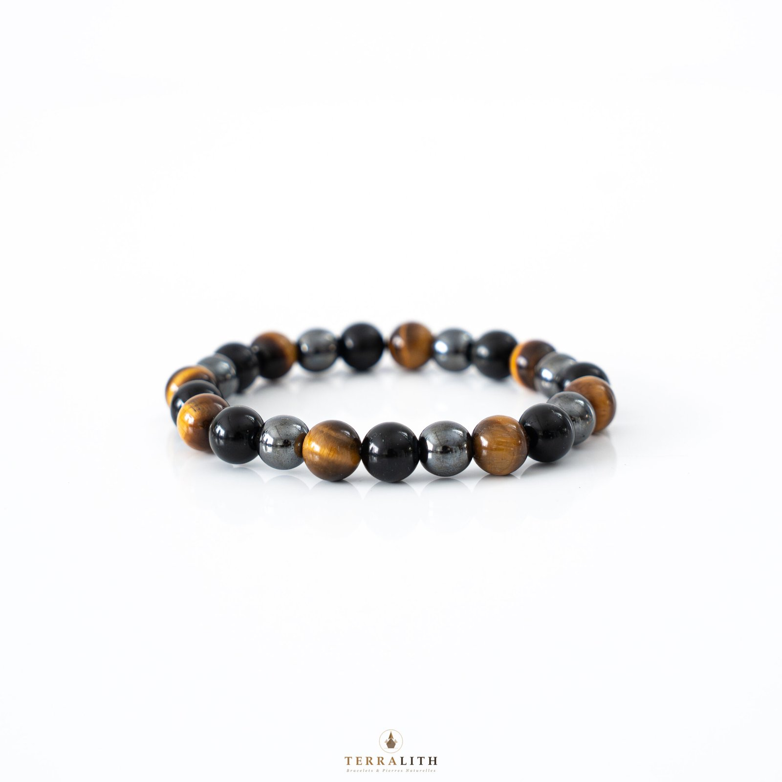 Bracelet Triple Protection — Œil de Tigre · Obsidienne · Hématite