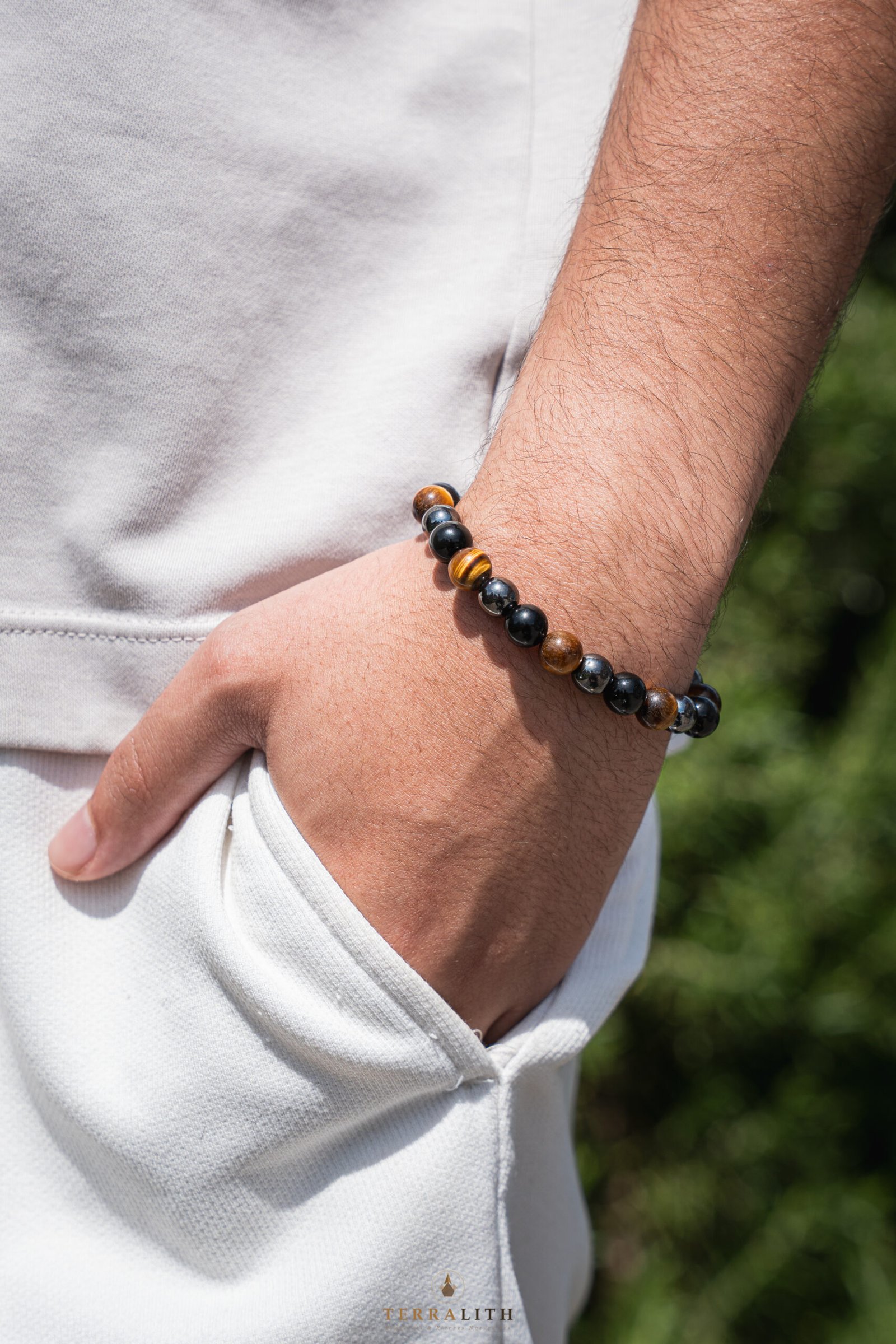 Bracelet Triple Protection — Œil de Tigre · Obsidienne · Hématite – Image 2