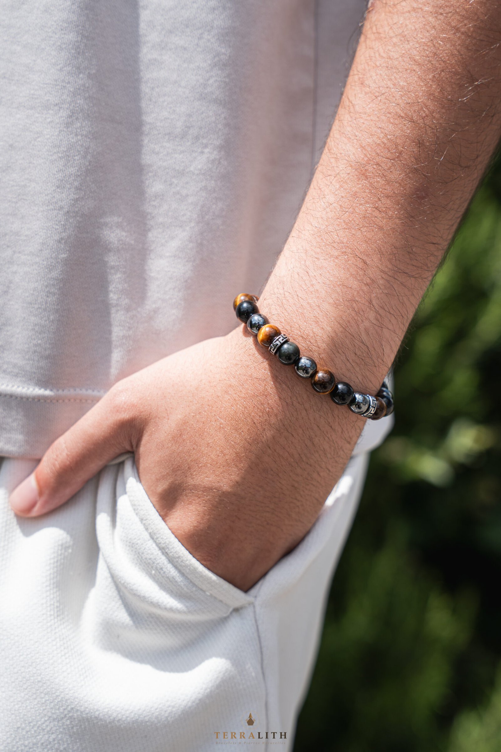 Bracelet Triple Protection — Œil de Tigre · Obsidienne · Hématite – Image 4
