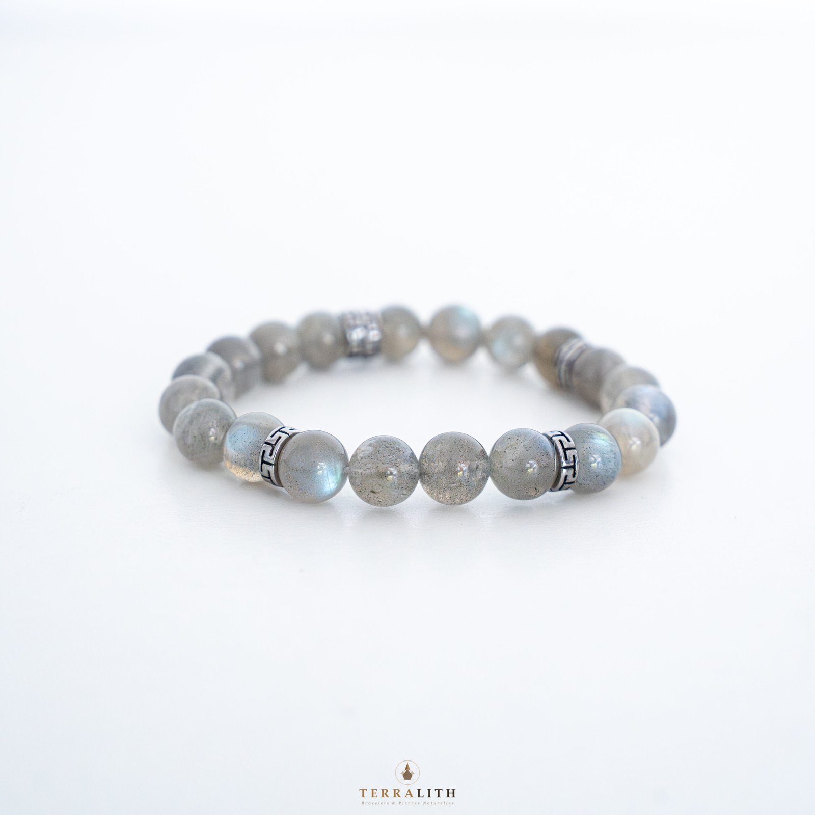 Bracelet Labradorite 8mm séparateurs tibétains — pierre irisée