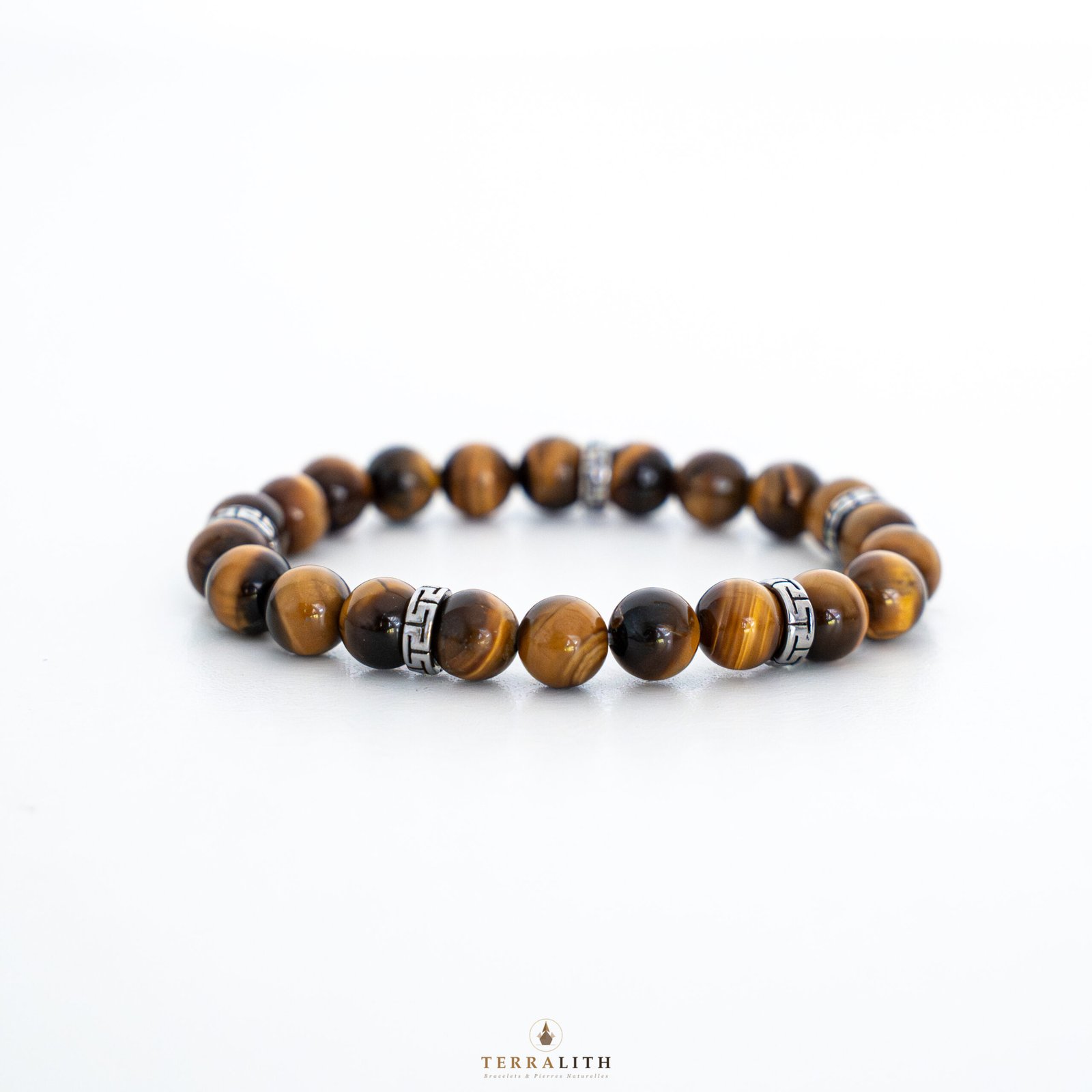 Bracelet Œil de Tigre 8mm séparateurs tibétains — pierre courage