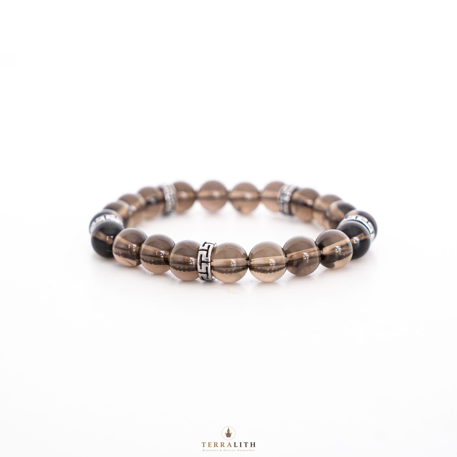 Bracelet Quartz Fumé 8mm tibétain — pierre naturelle Terralith