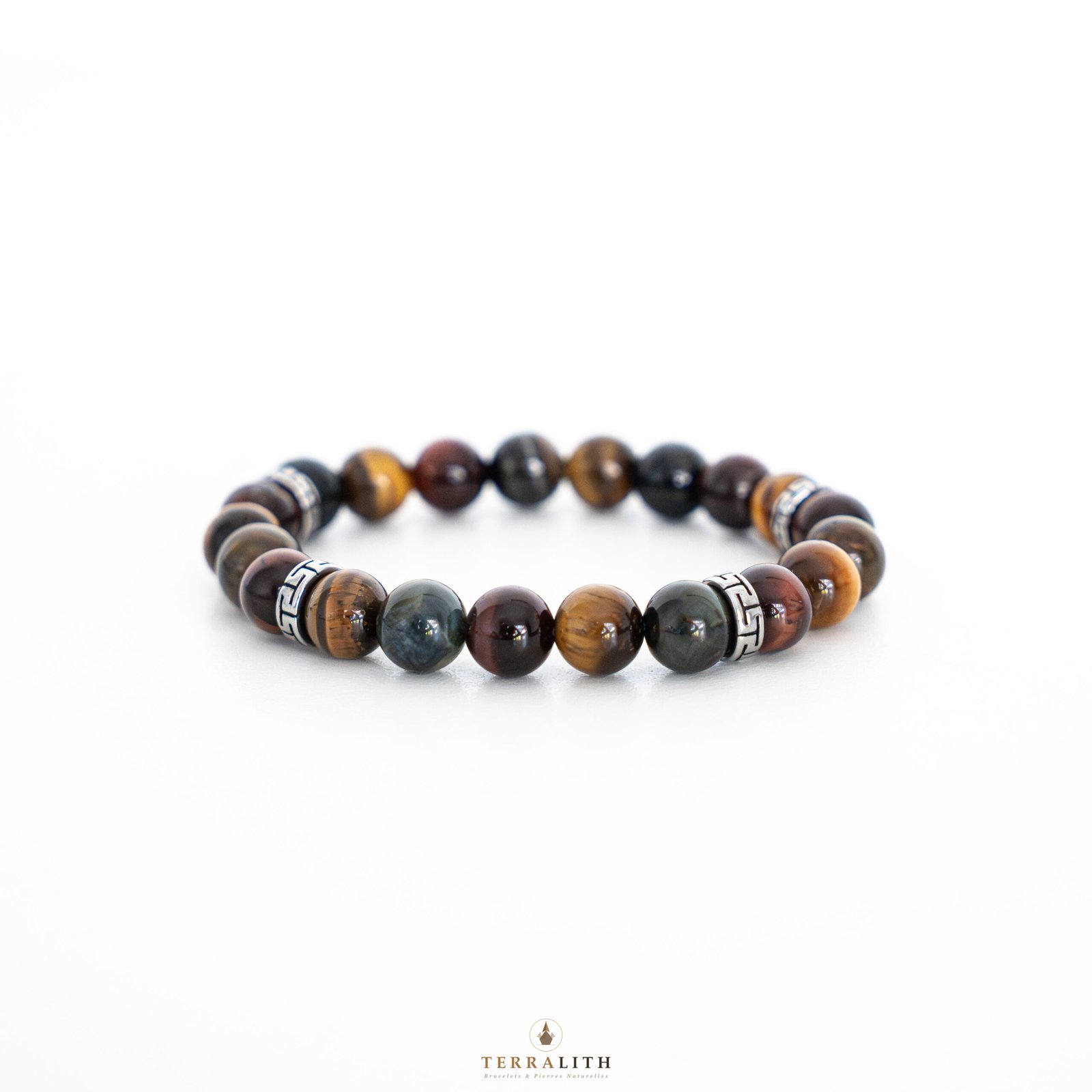 Bracelet Triple Œil 8mm séparateurs tibétains — vision clarté