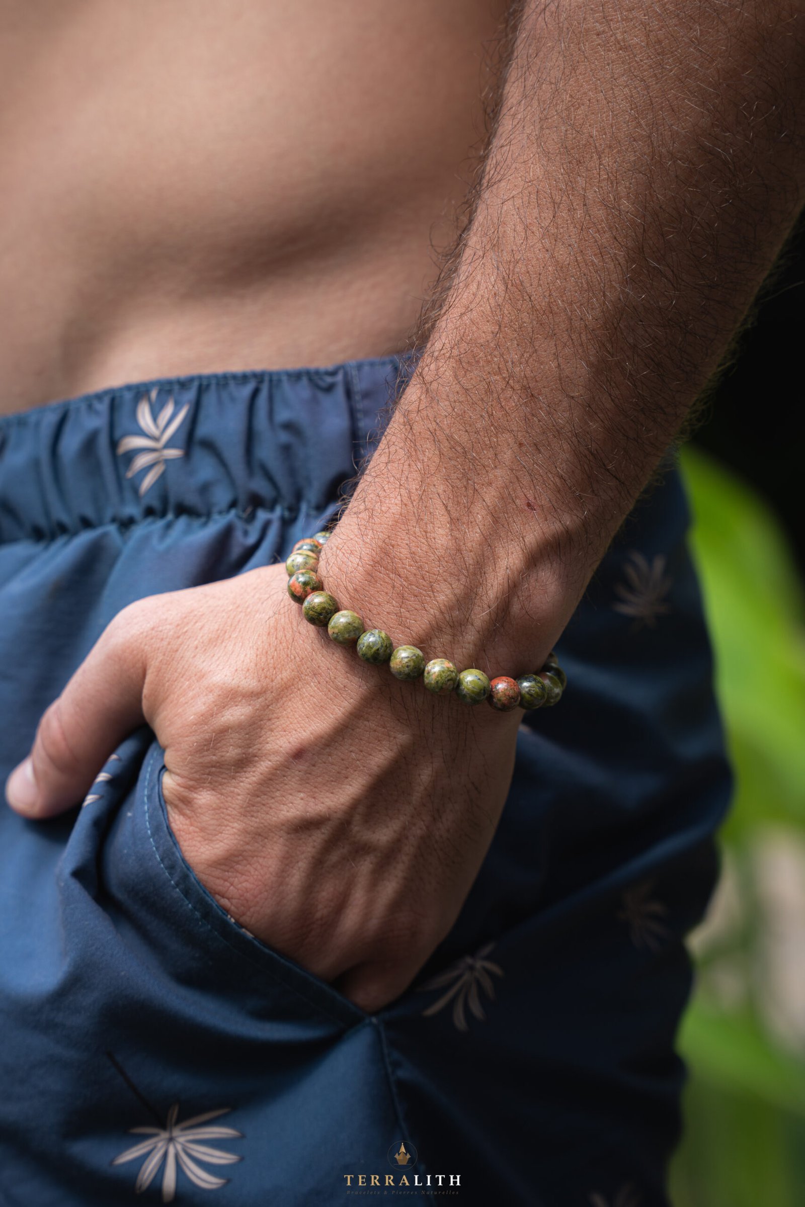 Bracelet Unakite 8mm porté — pierre naturelle croissance personnelle